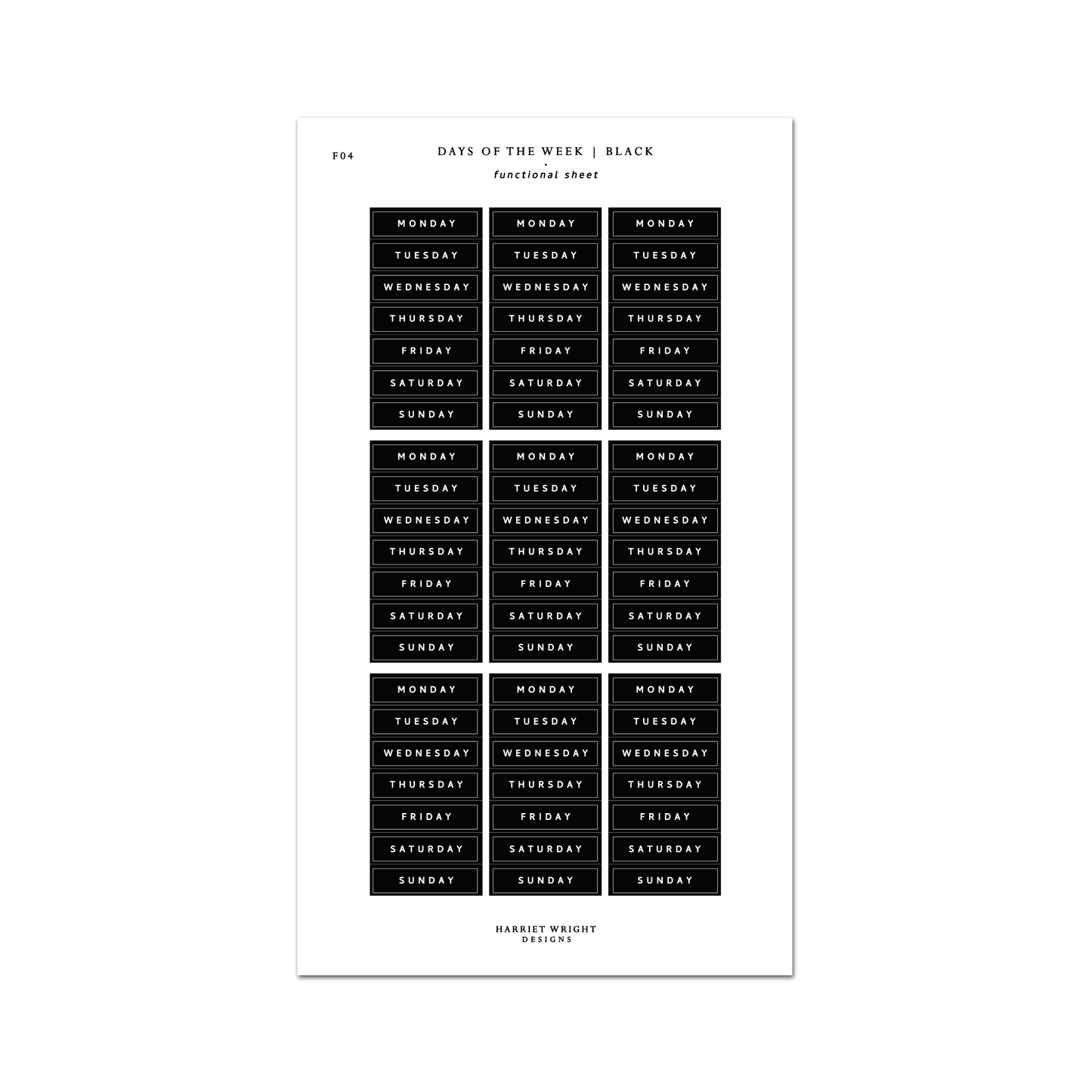 Days of the Week (Black) || Functional Sheet